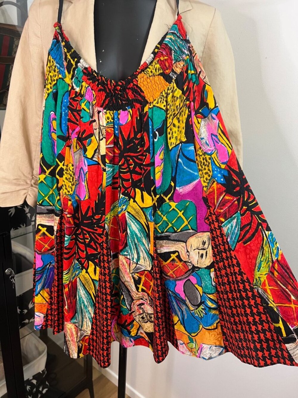 Diane Freis Vintage 100% Silk Multicolor Abstract Print High-Waisted Skirt